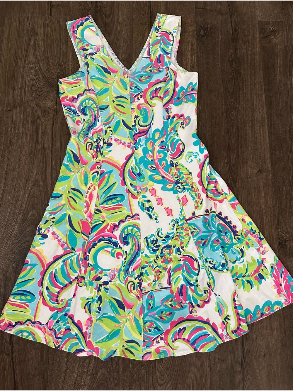Lilly Pulitzer Dahlia V-Neck Paisley Swirl Dress in Pink, Turquoise, Lime & Whit - Picture 2 of 4